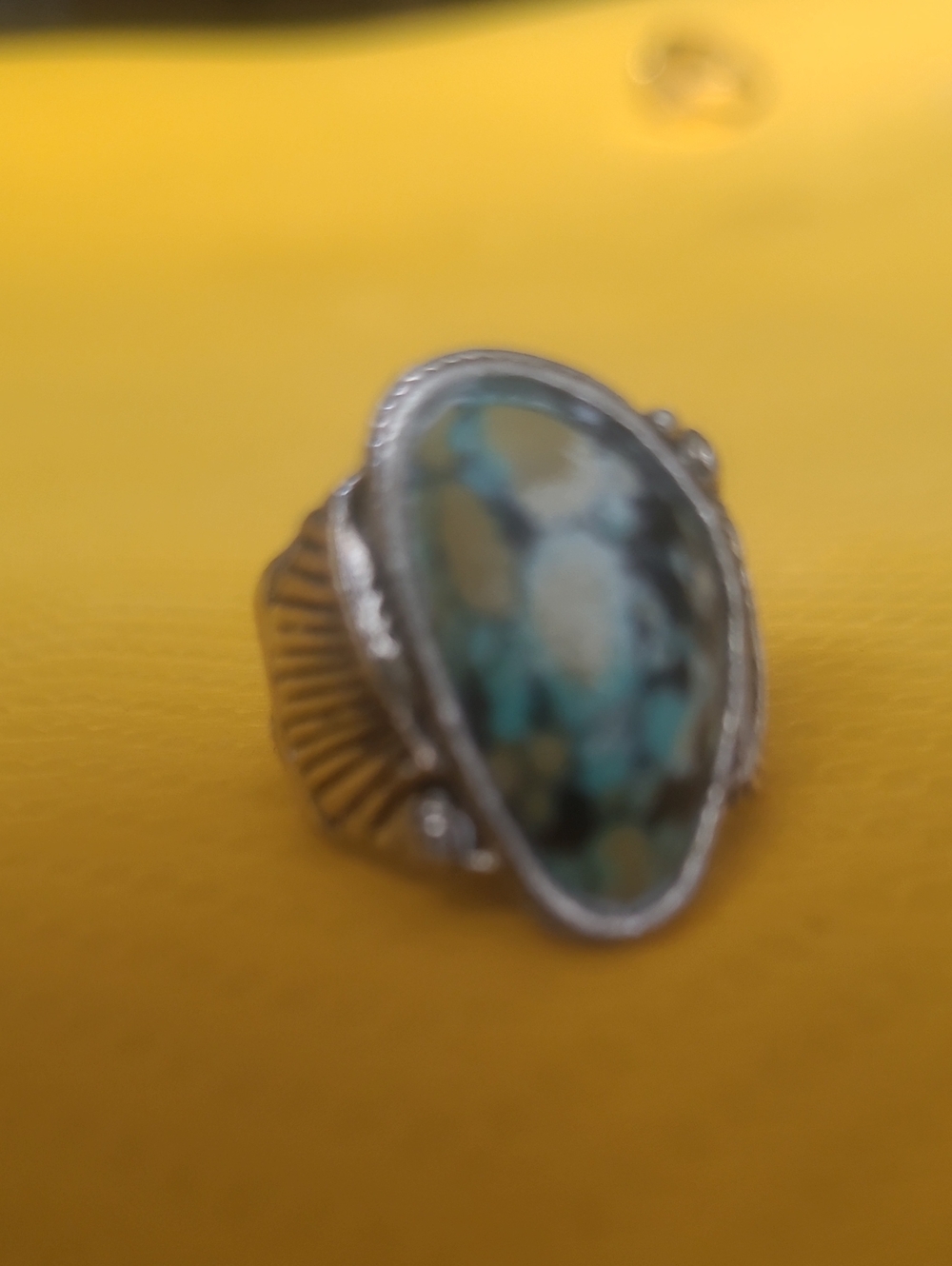 Turquoise Teardrop Sterling-Style Statement Ring - Blue Green Stone